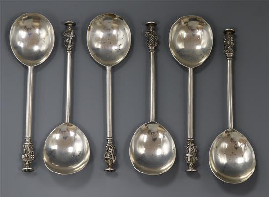 A set of six George V Scottish silver apostle spoons by Hamilton & Inches, Edinburgh, 1912, 13 oz.